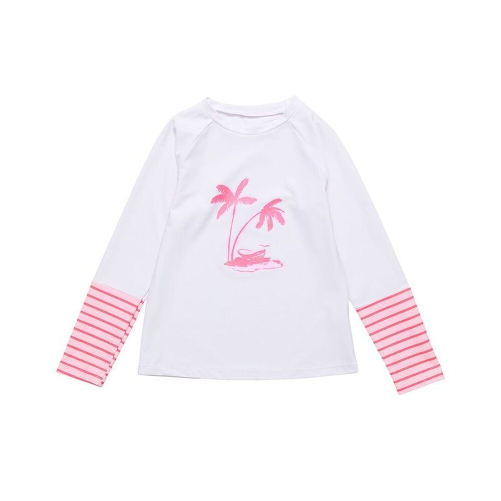 Snapper Rock Girls  Palm Island Sustainable Rash Top, White